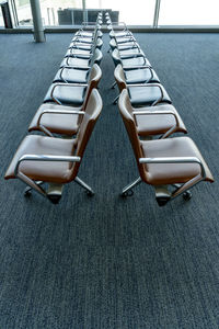 High angle view of empty seats on table