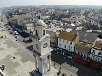 High angle view of buildings in city