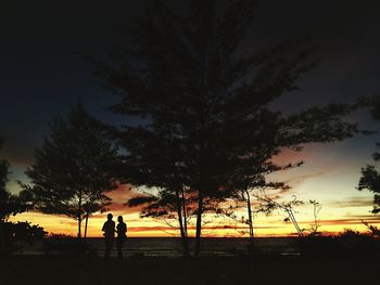 Silhouette man standing by tree against sky during sunset