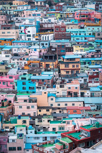 High angle view of buildings in city