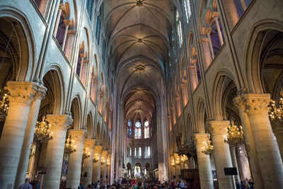 Gothic interior of medieval cathedral notre-dame de paris before fire april 15, 2019. paris, france