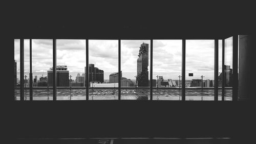 Cityscape seen through window