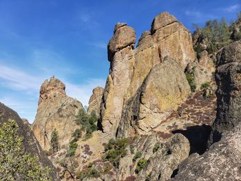 Low angle view of rock formations against sky