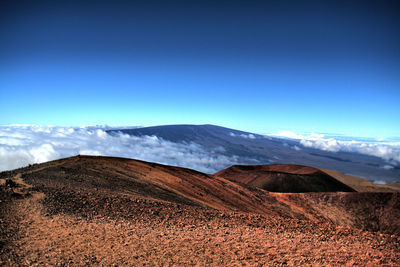 Scenic view of desert against blue sky