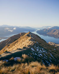 Scenic view of mountains against sky during winter