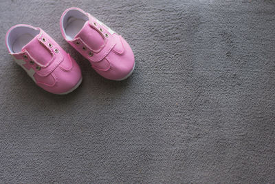 High angle view of shoes on wall