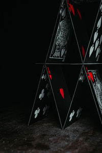 Close-up of umbrella on table against black background