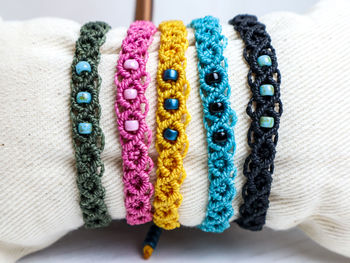 Close-up of multi colored bracelets