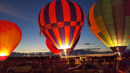 Low angle view of hot air balloons