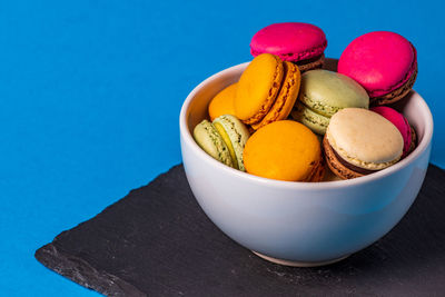 High angle view of fruits in bowl on table