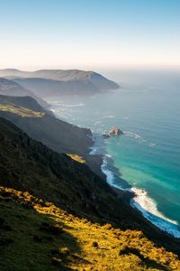 Scenic view of mountains and sea