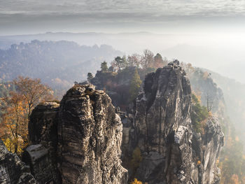 Panoramic view of rocks and mountains against sky