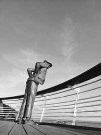 Low angle view of horse on railing against sky