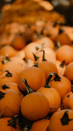 Close-up of pumpkins for sale at market stall