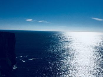 Scenic view of sea against blue sky