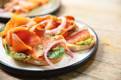 Close-up of food in plate on table