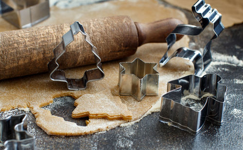 High angle view of cookies on table