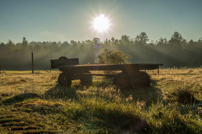 Old wagon on field