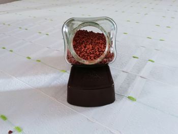 High angle view of ice cream in glass on table