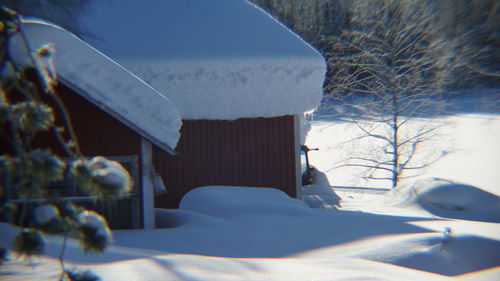 Close-up of snow covered car