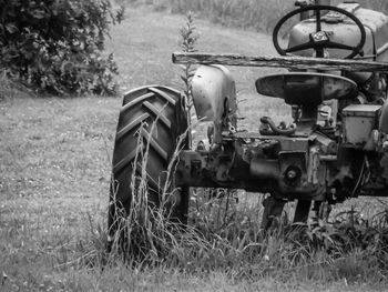 Close-up of tractor on field