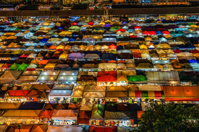 High angle view of various market stall