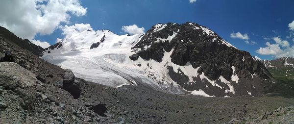 Panoramic view of snowcapped mountains against sky