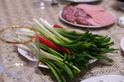 High angle view of vegetables on table