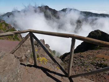 Scenic view of mountains against cloudy sky