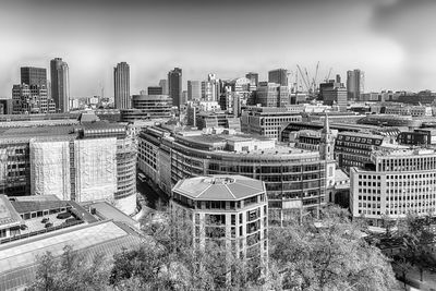 High angle view of cityscape against sky