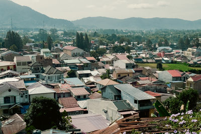 High angle view of buildings in town