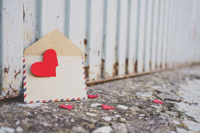 Close-up of heart shapes on table