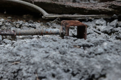 Close-up of rusty metal on land