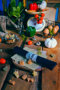 High angle view of vegetables on cutting board