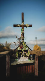 Traditional windmill against sky