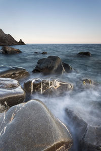 Scenic view of sea against clear sky