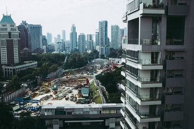 High angle view of buildings in city