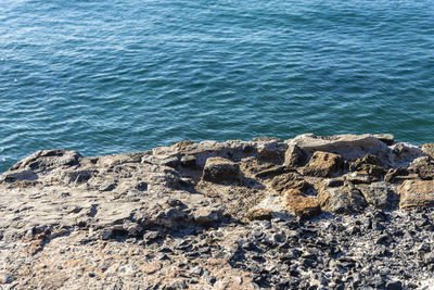 High angle view of rocks on beach