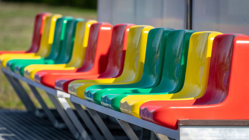 Close-up of empty seats in row