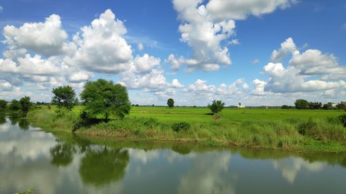 Scenic view of lake against sky