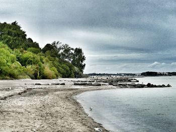 Scenic view of beach against sky