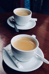 Close-up of coffee cup on table