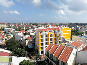 High angle view of townscape against sky