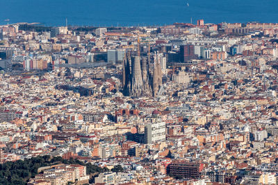 High angle view of buildings in city