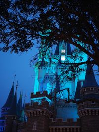 View of city lit up at night