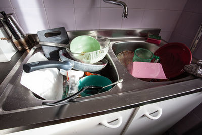 High angle view of faucet in kitchen at home