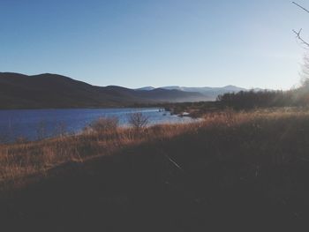 Scenic view of mountains against clear sky