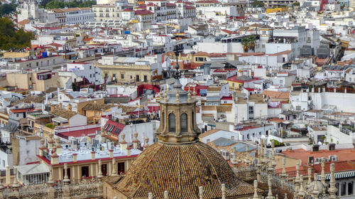 High angle view of buildings in city