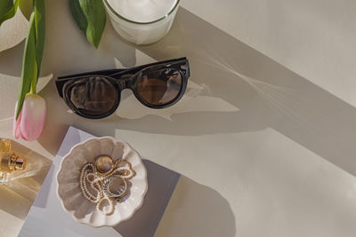 High angle view of sunglasses on floor