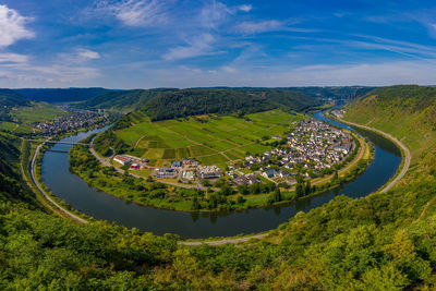 Panoramic view of the loop of the moselle near bruttig near cochem, germany.